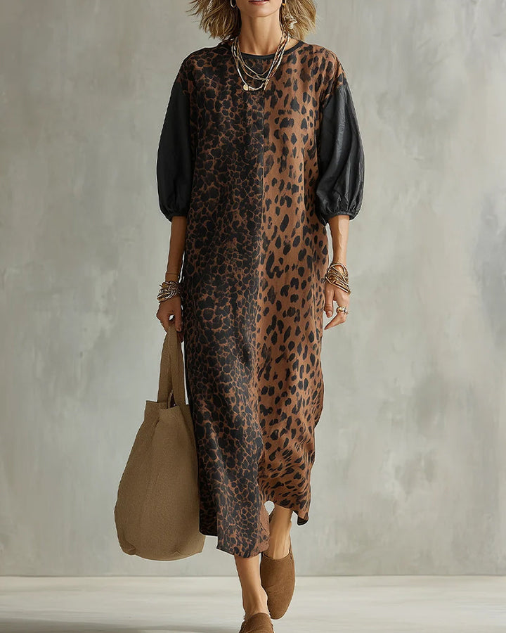 Yvaiyuya - Leopard Print Dress With Puff Sleeves