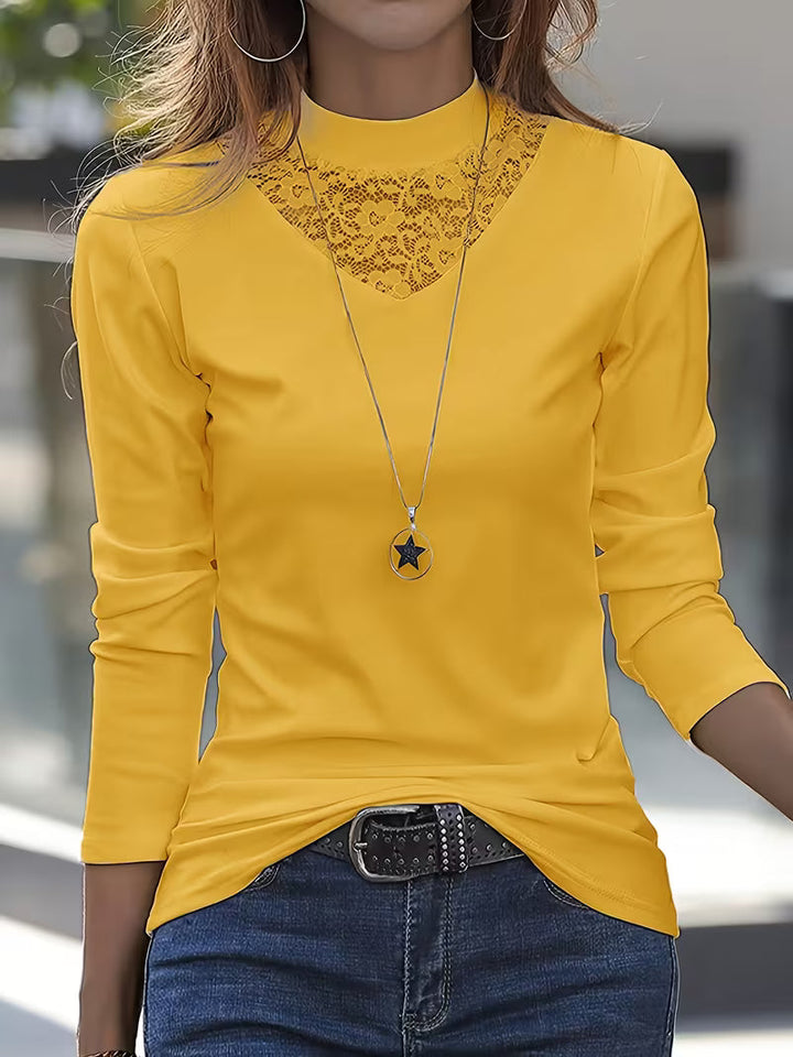 Marine - Long Sleeve Top With Lace Neckline