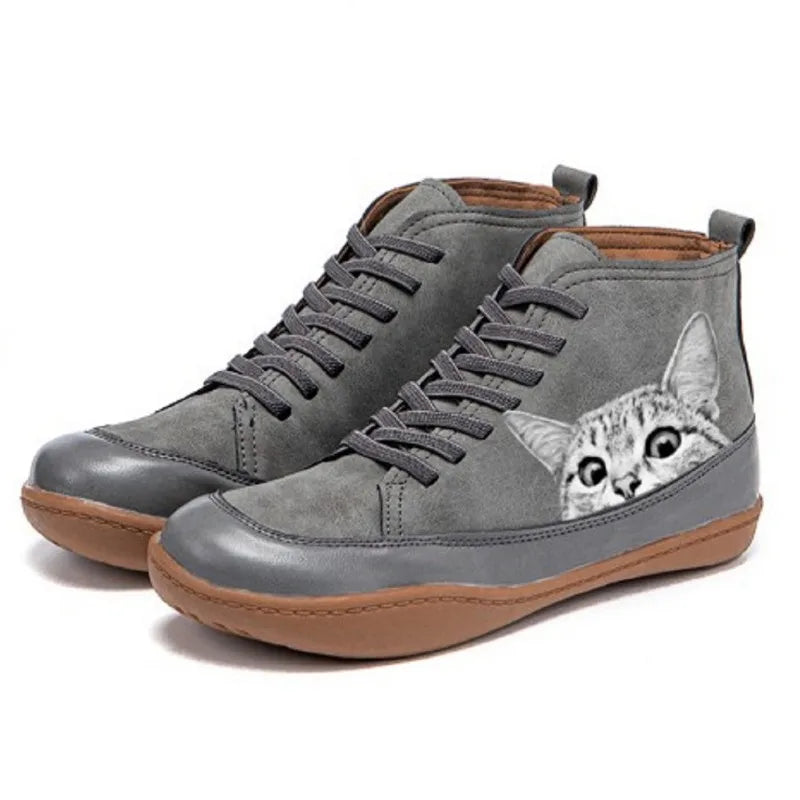 Fenna - Leather Ankle Boots For Cat Lovers
