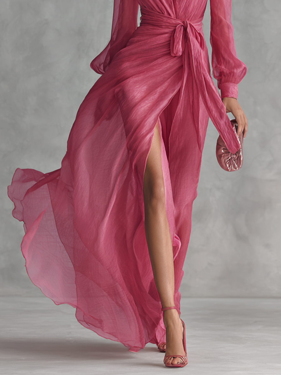 Jalesa - Chiffon Maxi Dress With Tie Waist