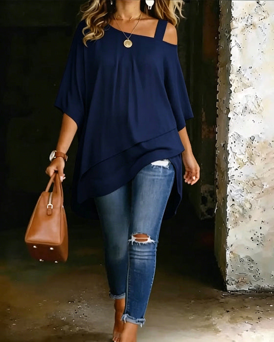 Aurona - Casual Off-Shoulder Asymmetrical Blouse