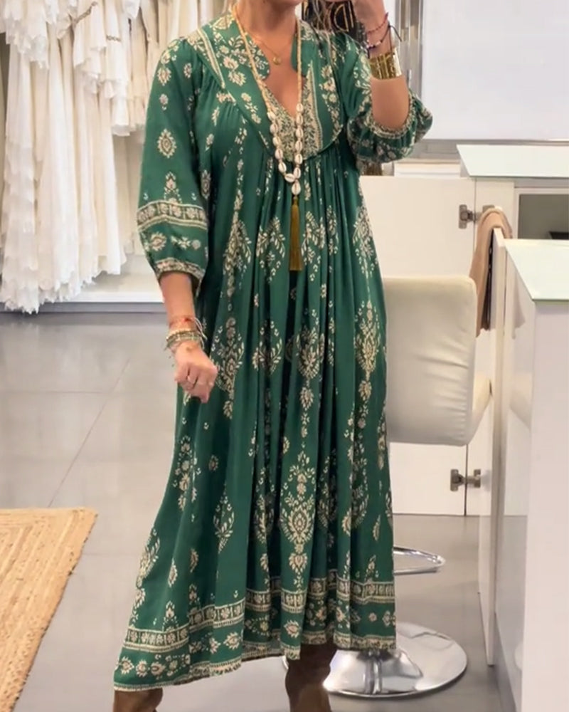 Zoraolisa - Casual Printed Dress With Pockets
