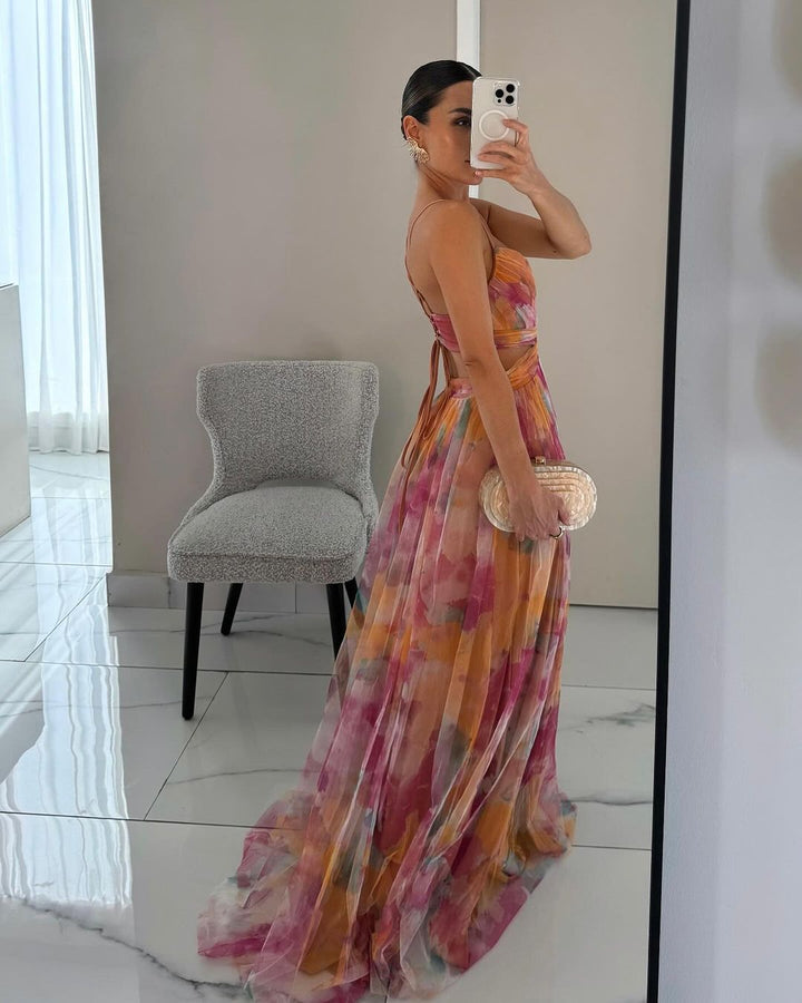 Guoda - Enchanting Floral Print Maxi Dress