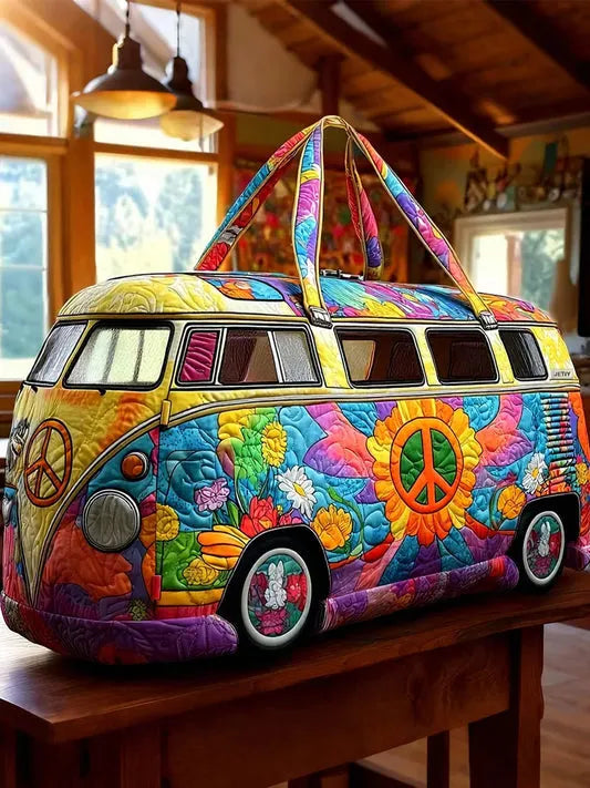 Zefea - Quilted Vintage Camper Print Travel Bag