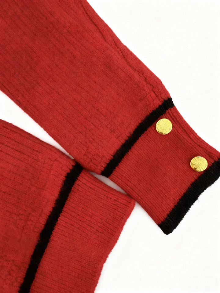 Roweina - Long Sleeve Contrast Trim Button Sweater