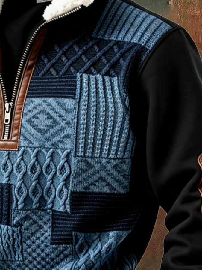 Abbott - Casual Retro Color Block Print Sweatshirt