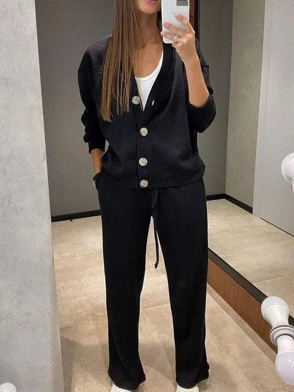 Anisa - Cardigan Top Lace Up Two-Piece Set