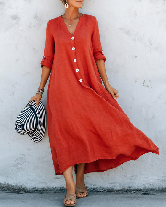 Lizie - Long V-Neck Button-Down Dress