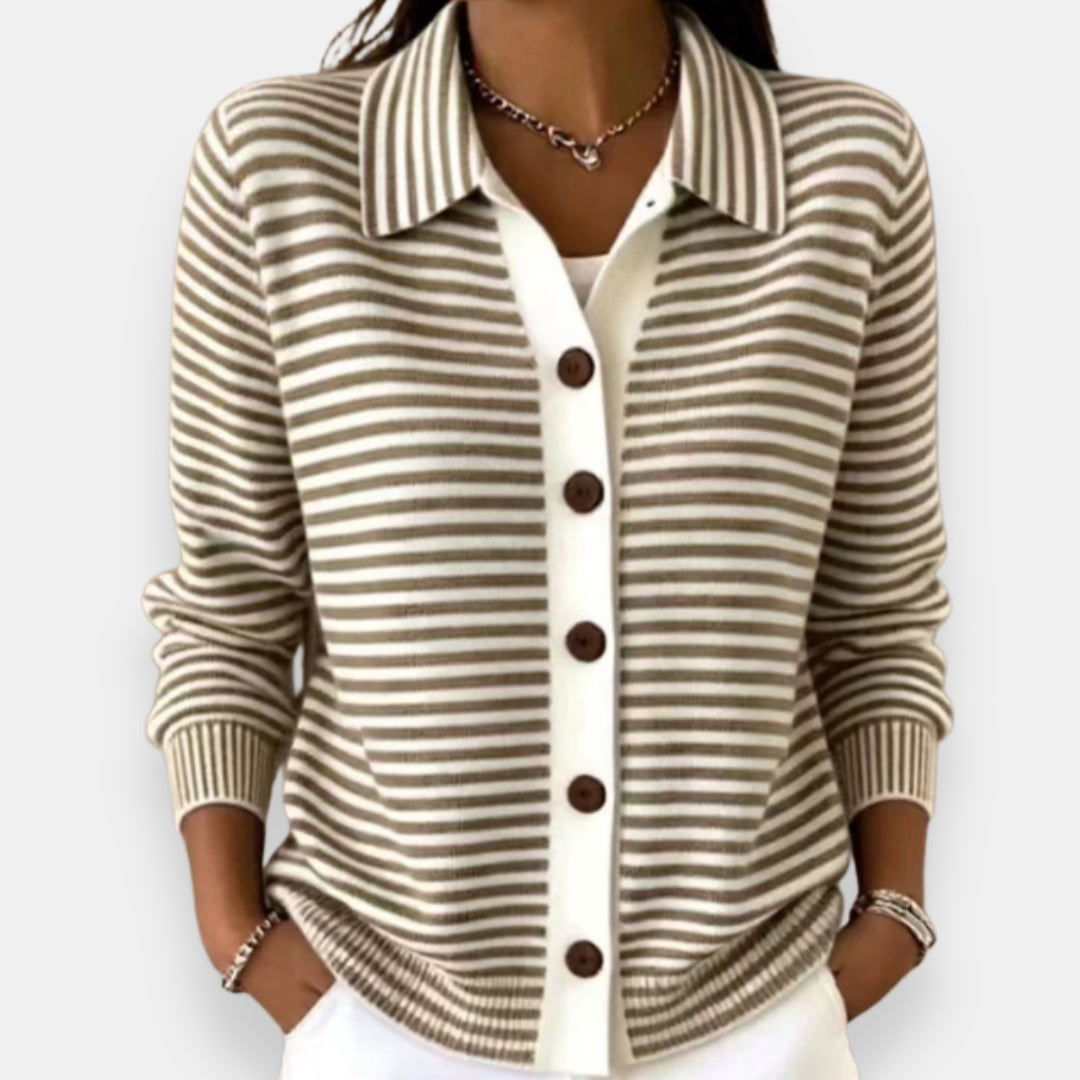 Talaoira - Striped Buttoned Cardigan
