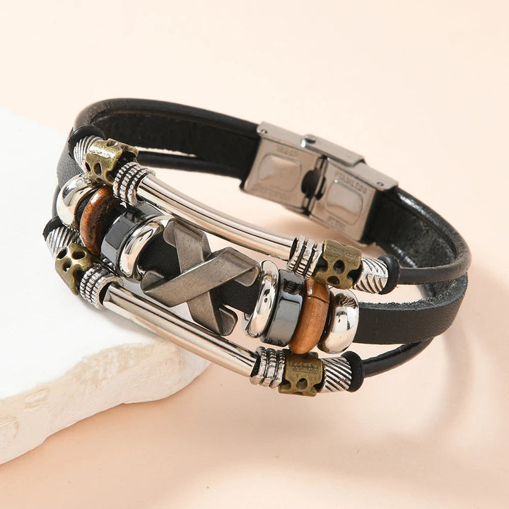 Garland - Multi-Layer Cross Leather Cuff Bracelet