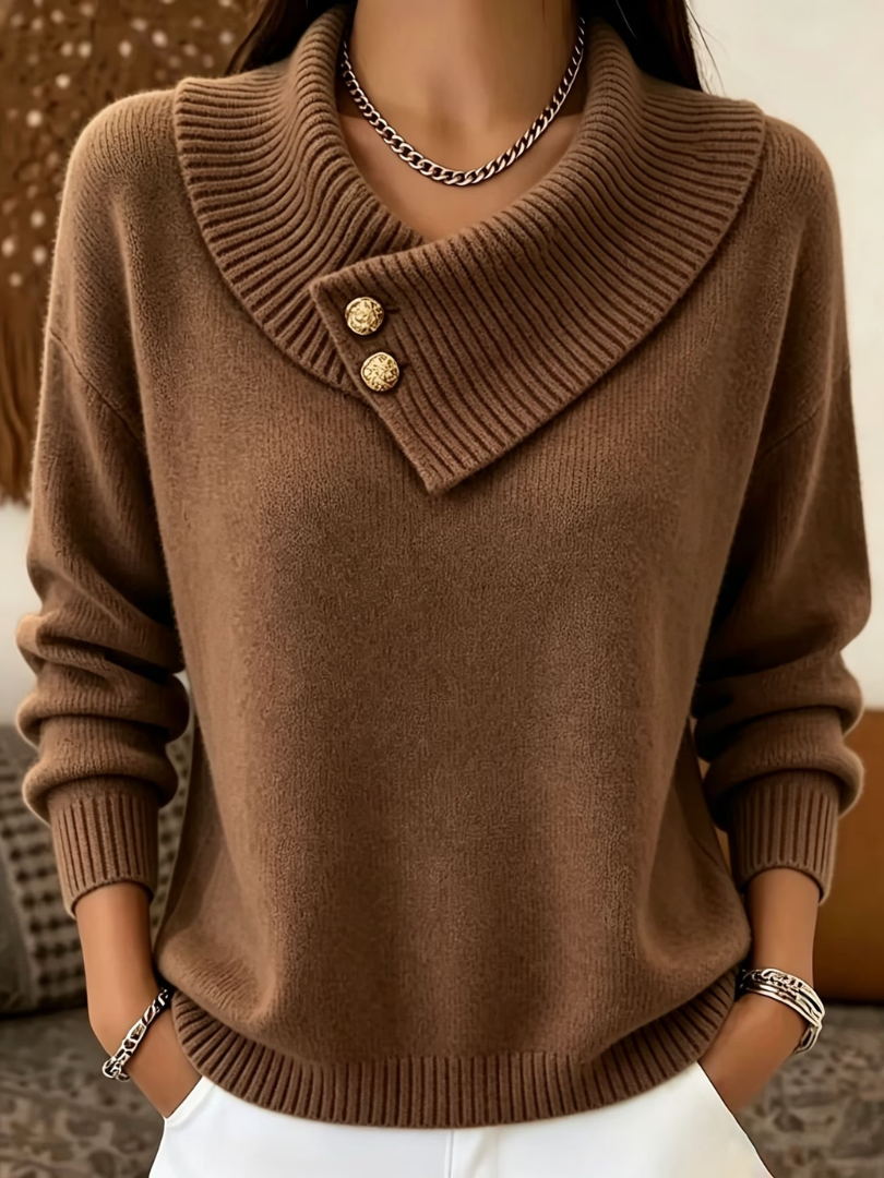 Renaette - Ribbed Knit Sweater With Cowl Collar