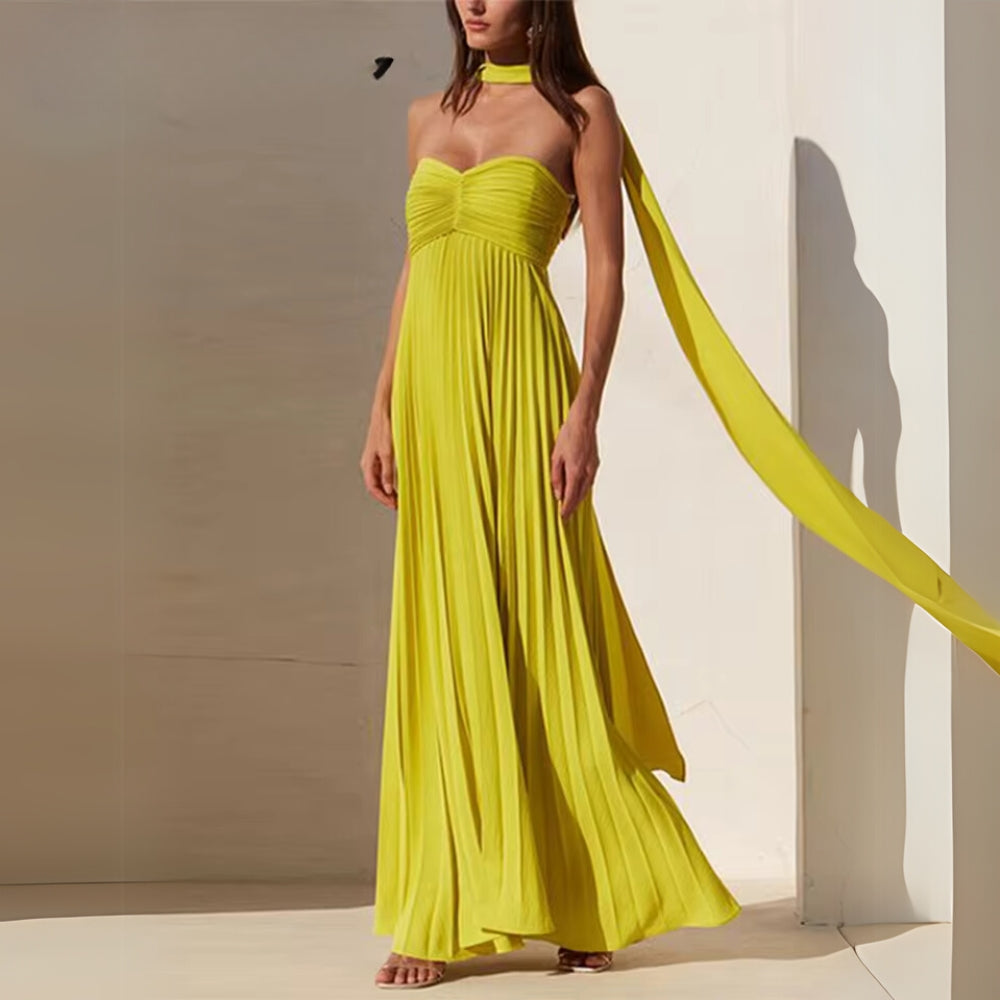 Avelis - Elegant Pleated Long Dress