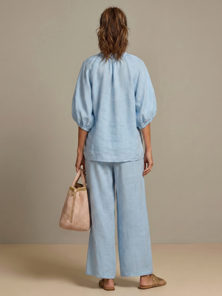 Sharina - Zip-up Blouse And Wide-Leg Pant Set