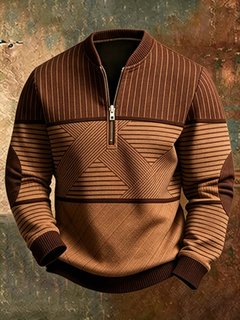 Theous - Long Sleeve Sweater With Half Zipper