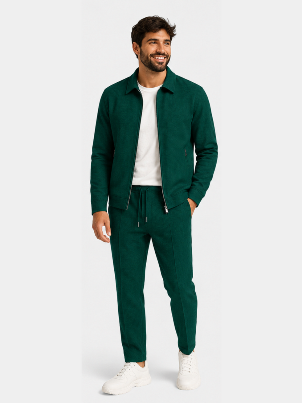 Rosaina - Textured Zip-up Jacket And Drawstring Pants Set
