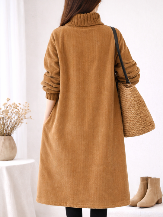 Mohana - Long Corduroy Dress with Turtleneck