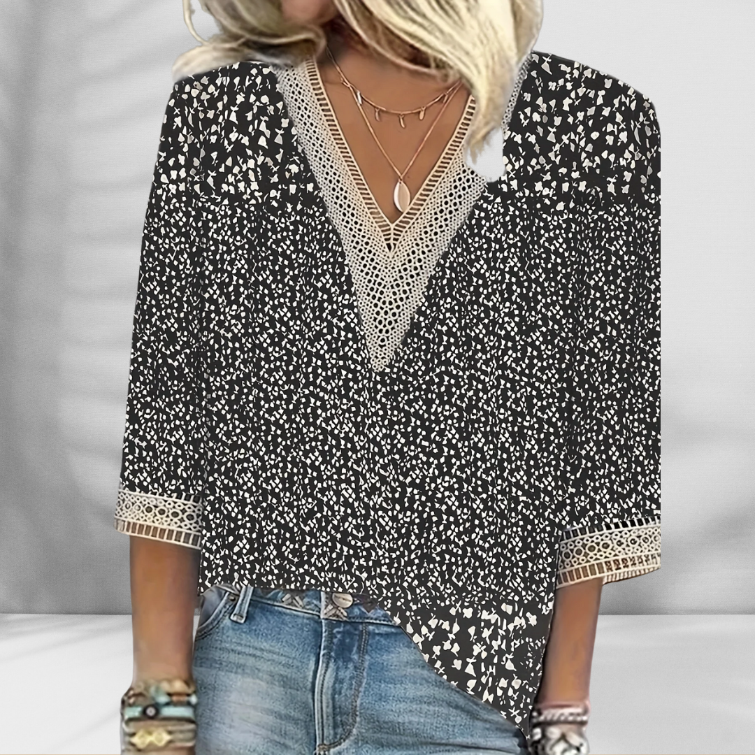 Maricela - Boho Blouse With Floral Patterns And Long Sleeves