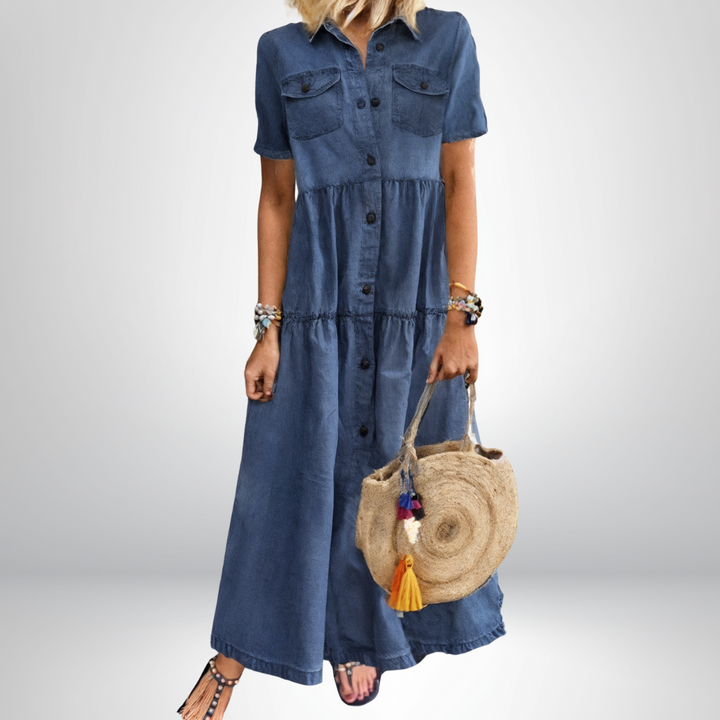 Leokadia - Soft Denim Dress With Buttons