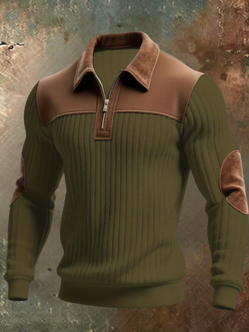 Waldin - Quarter-Zip Sweater With Contrast Panels