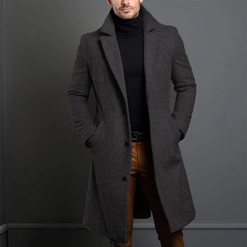 Laurens - Long Sleeve Wool Coat With Pockets