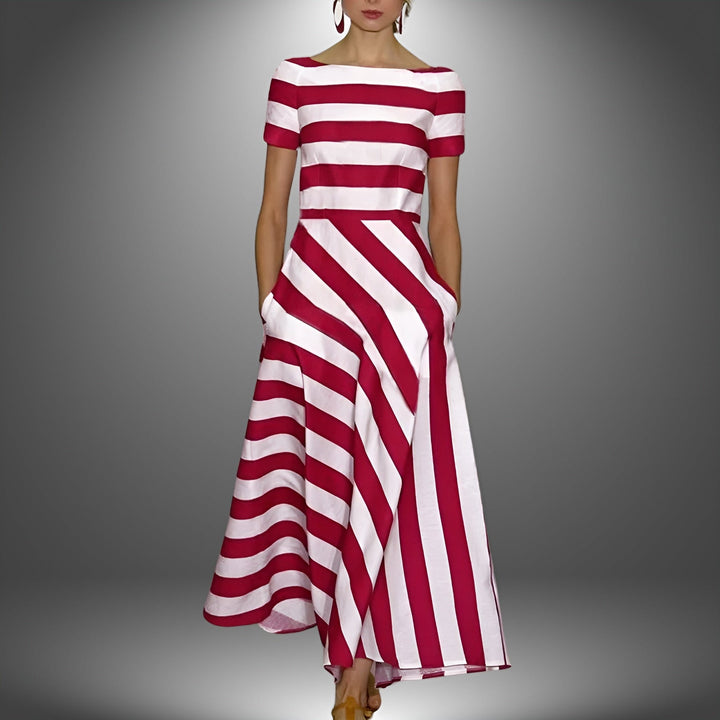 Kiona -  Elegant Stripe Printed Maxi Dress