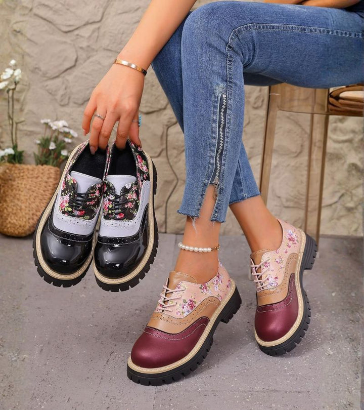 Rheaoova - Floral Oxford Shoes With Chunky Lug Sole