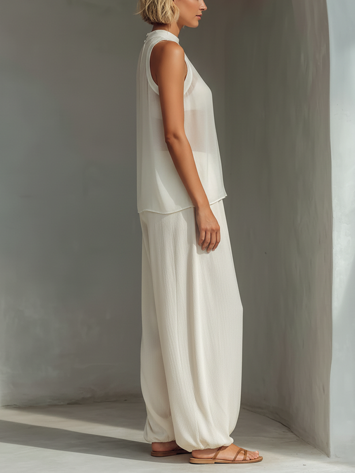 Olivian - Chiffon Sleeveless Top & Wide-Leg Pants Set