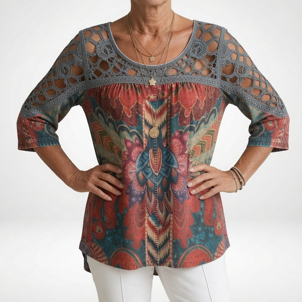 Steven - Bohemian Ethnic Print Blouse
