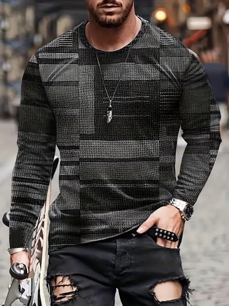 Dravric - Patchwork Geometric Print Long Sleeve Shirt