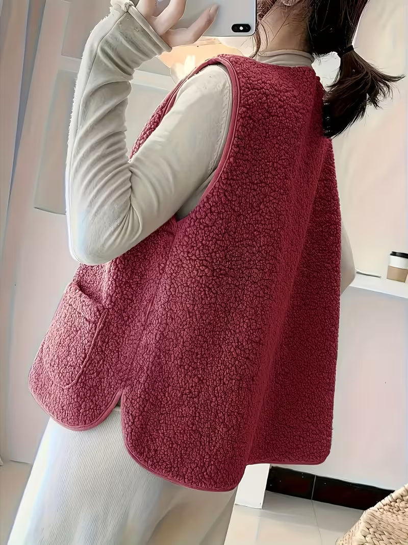 Laviis - Plush Fleece Vest With Pockets