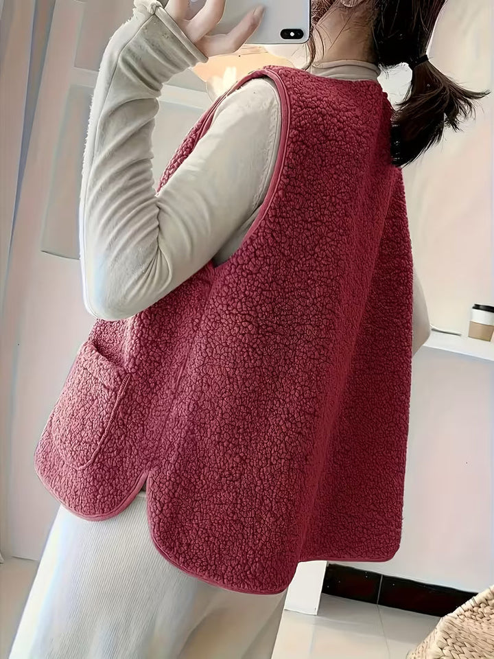 Laviis - Plush Fleece Vest With Pockets