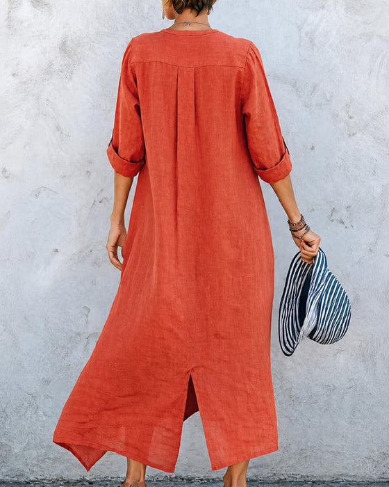 Lizie - Long V-Neck Button-Down Dress