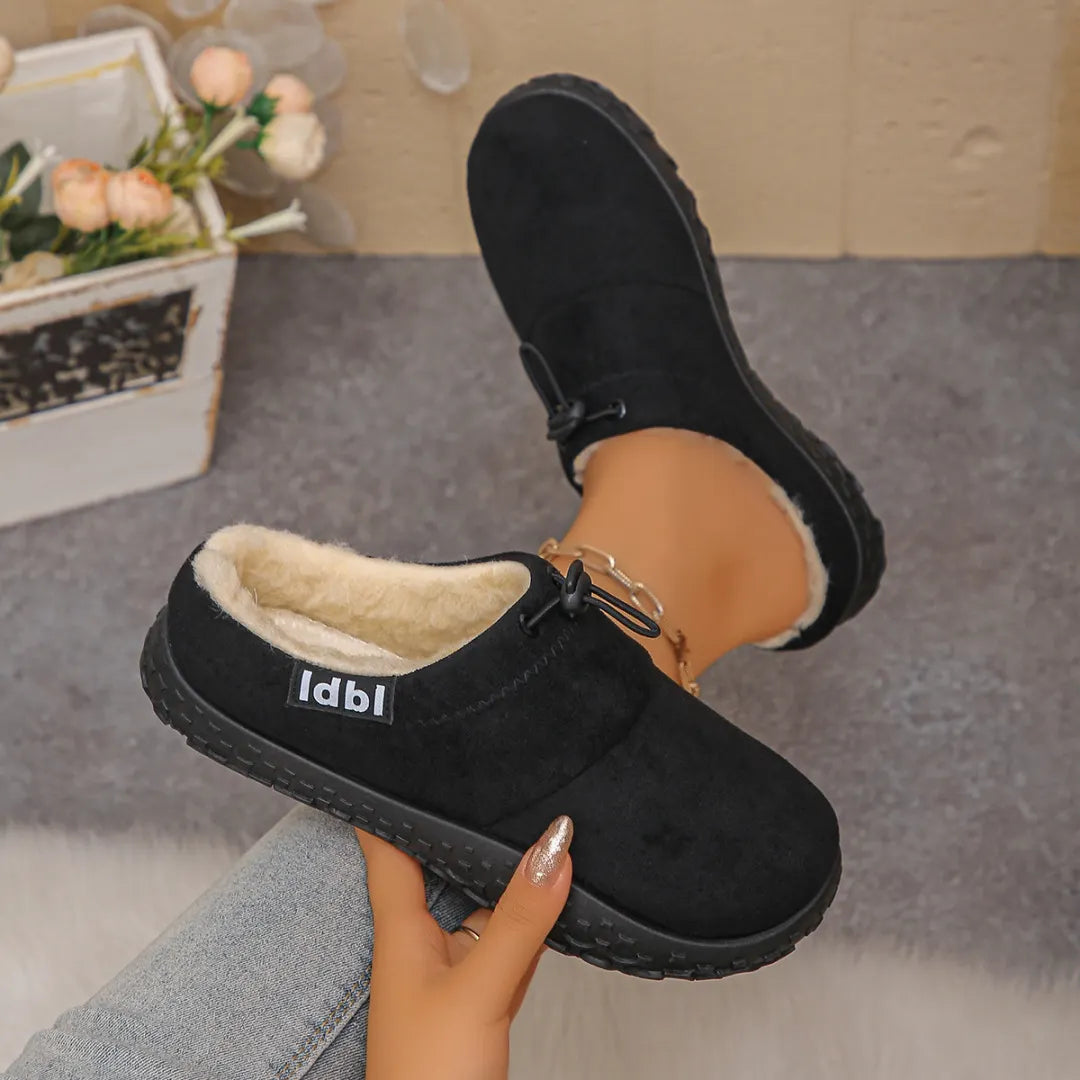 Elenora - Faux Suede Fleece Lined Drawstring Slip-On Shoes