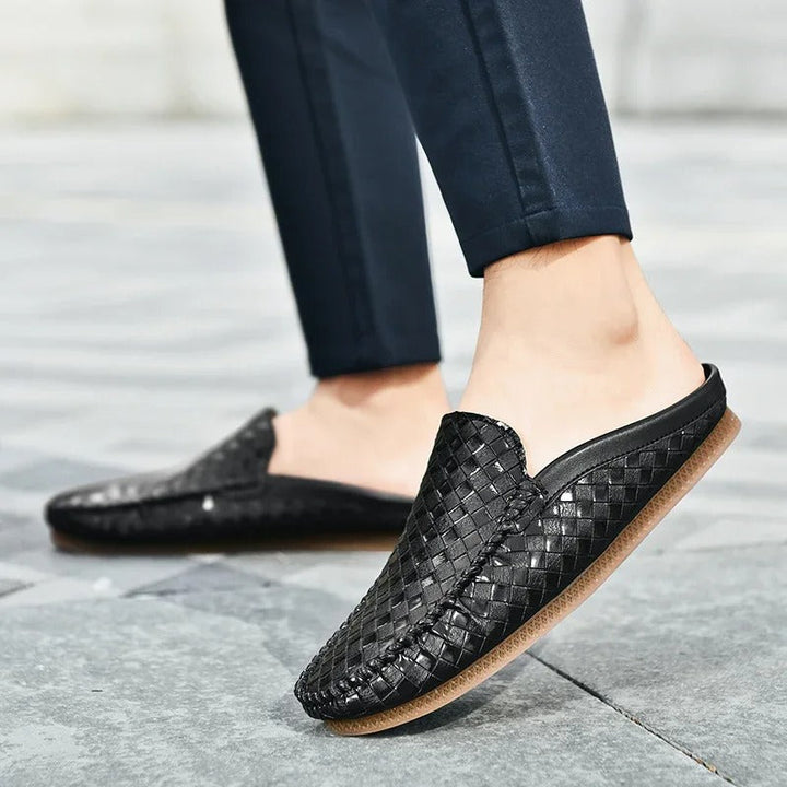 Efim - Casual Woven Pattern Leather Half Slippers