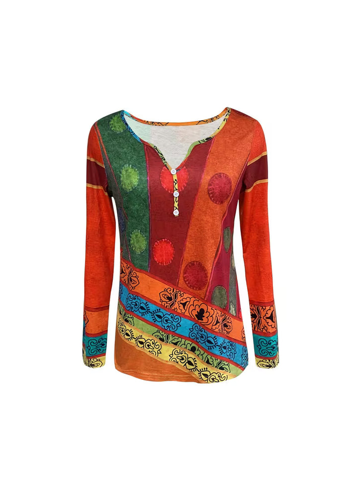 Solora - Long Sleeve Blouse With Ethnic Print