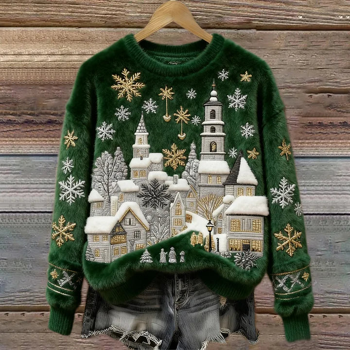 Kenisha - Christmas Snow Scene Embroidery Cozy Sweater