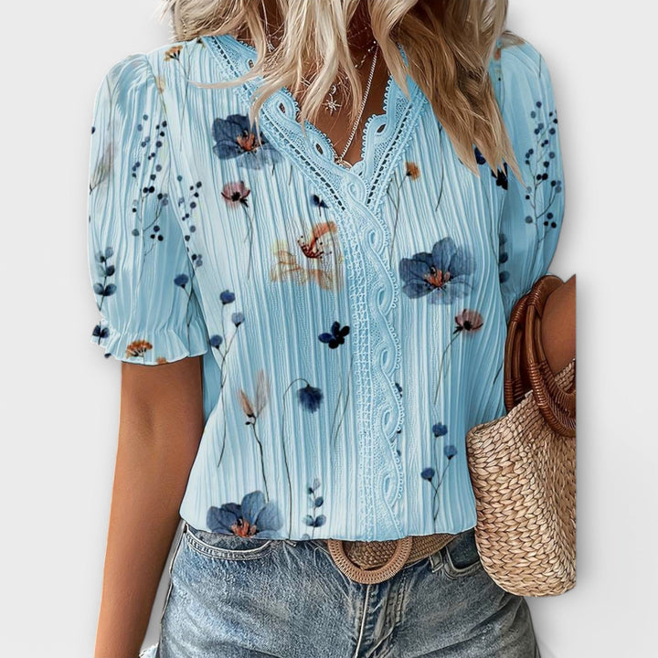 Bruni - Elegant Short Sleeve Printed Blouse