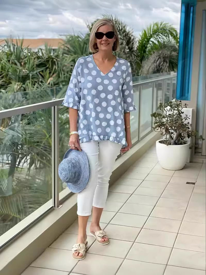 Rosi - V Neck Printed Cotton Top