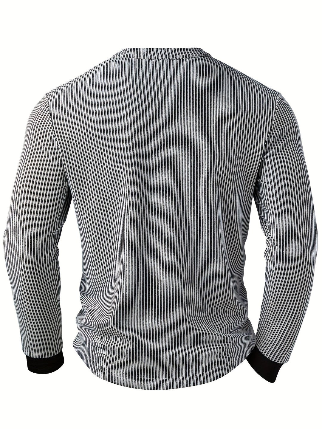 Lorcmir - Textured Striped Collar Long Sleeve Henley Shirt