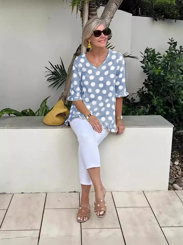 Rosi - V Neck Printed Cotton Top
