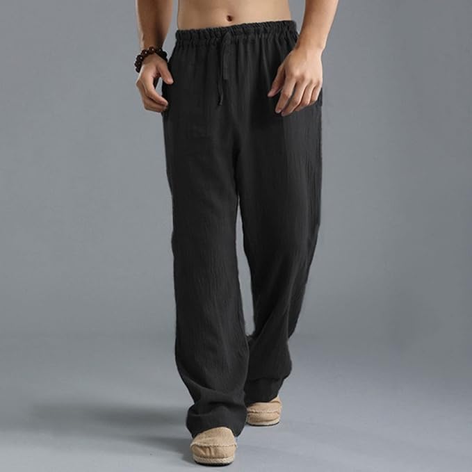 Jooa - Breathable Linen Loose Drawstring Sports Pant