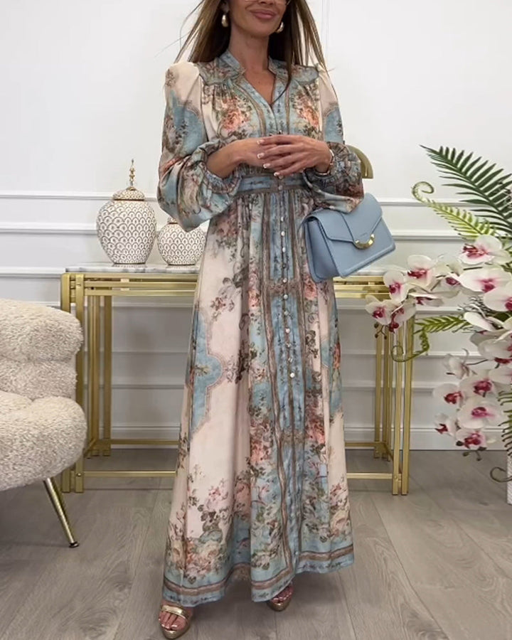 Kitana - Long Dress with Buttoned and Floral Print