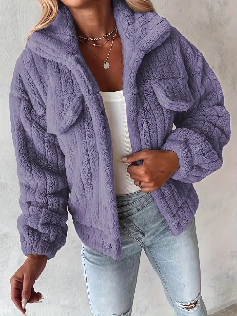 Narin - Casual Teddy Jacket With Faux Pocket