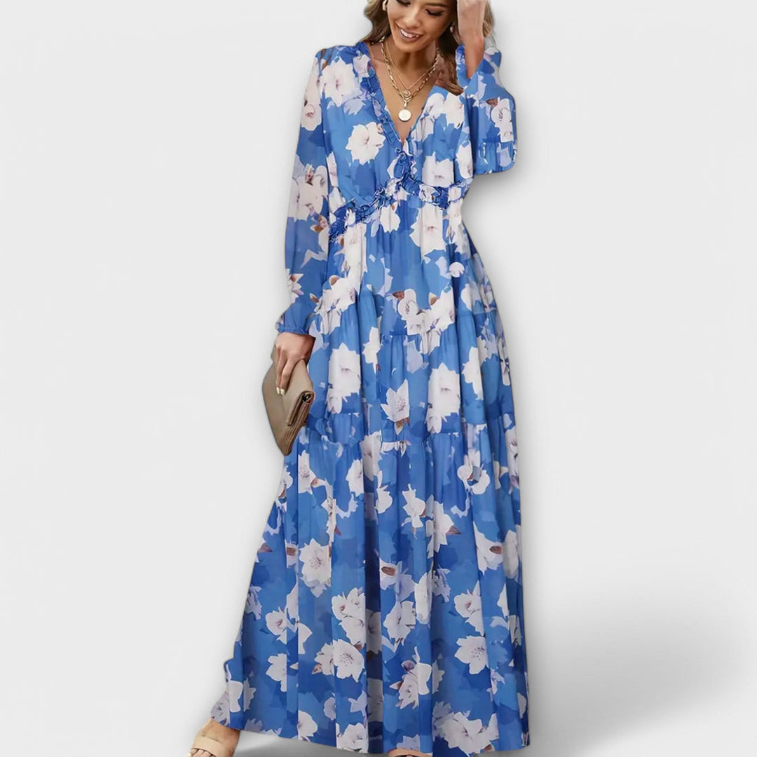 Lukrecija - Floral Print Maxi Dress With V-Neck