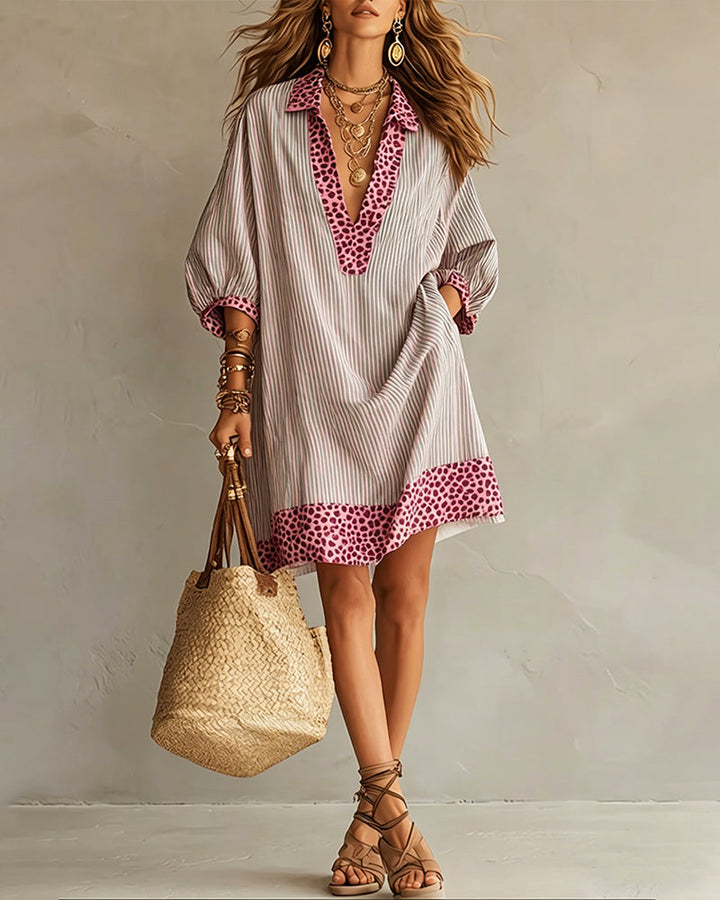 Marget - Leopard Print Panel Dress With Puff Sleeves