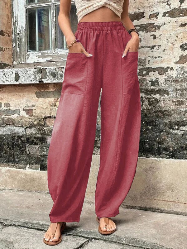 Salomee - Elastic Loose Pants With Pockets