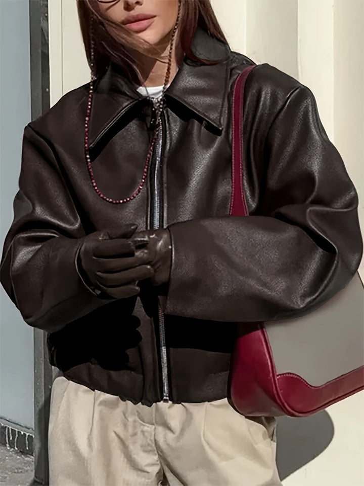 Raimetosa - PU Leather Zip-Up Jacket