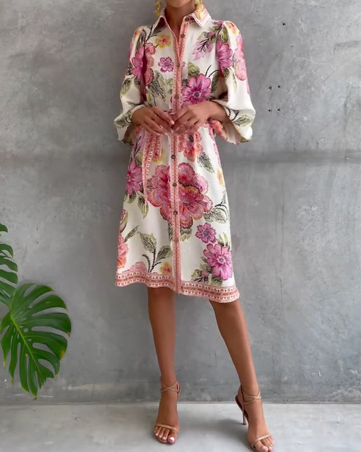 Nylera - Lantern Sleeve Dress With Notched Collar