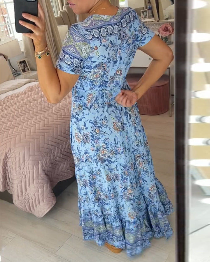 Wibia - Floral Print V-Neck Dress