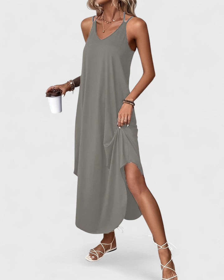 Tracie - Long Dress With Loose V Neck